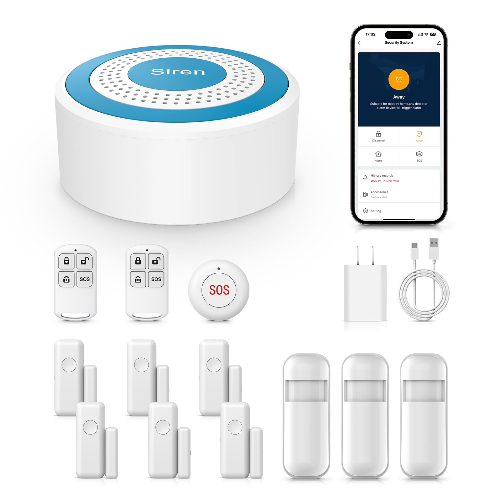 Alarma para Casa, WiFi Sistema de Alarma para Casa, Antirrobo Inalámbrico con 6 Sensores para Puertas y Ventanas, 3 Detectores de Movimiento y 2 Controles Remotos, Compatible con Alexa