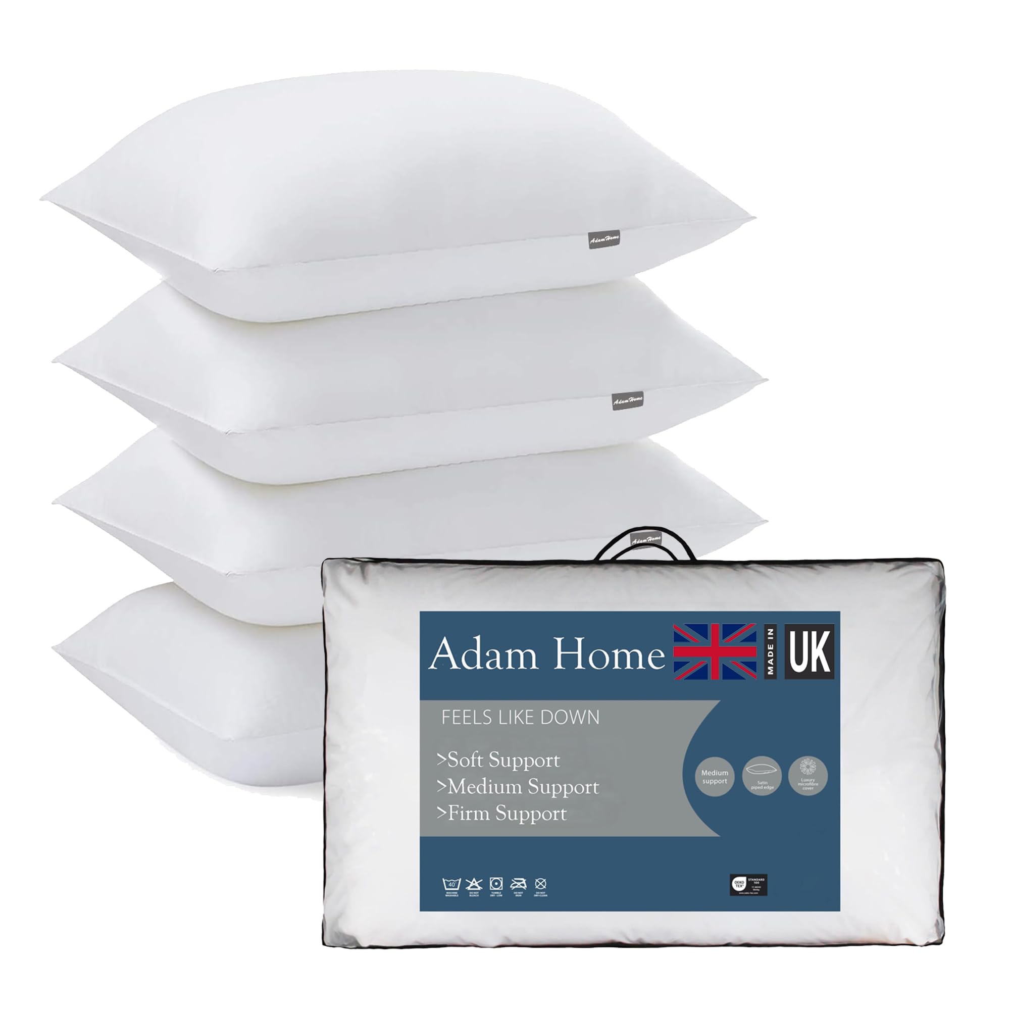 Adam Home Pillows 4 Pack Hotel Quality Side Sleeper Bounce Back Bed Pillow Quick rebound, Dust Proof Resistant Premium Filled Down Pillows Pack of 4