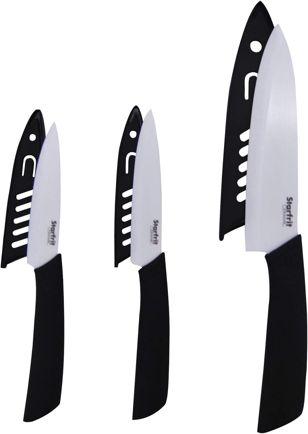 Starfrit092854-006-0000 3-Piece Ceramic Knife Set with Blade Covers, Black/White, Standard