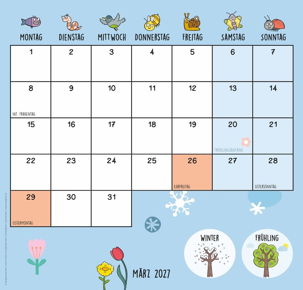 Unser Kinder-Lernkalender 2027: Gemeinsam durch Jahreszeiten, Monate und Wochentage