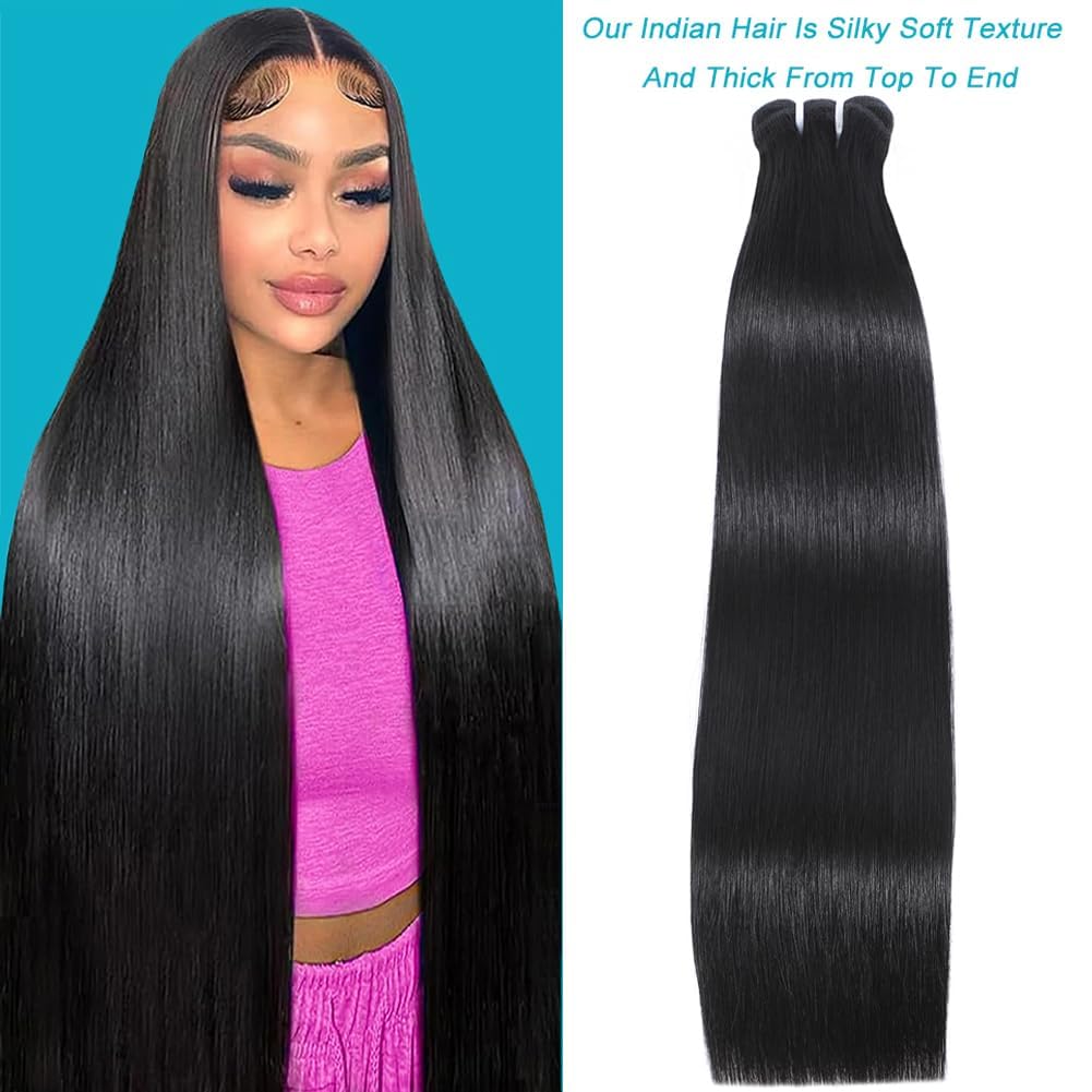 Indian Raw Bundles Human Hair,16A Super Soft Silky Straight Human Hair Bundles,18Inch Salon Quality Full And Thick No Tangle Triple Lifespan Than Regular Virgin Hair Natural Black