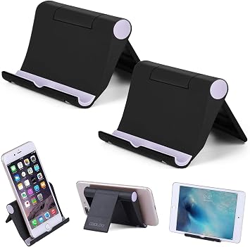 2 Pack Cell Phone Stand Holder for Desk Adjustable Compatible with Phone | 13 12 Pro Max 11 SE XS XR 8 Plus 6 7 Galaxy Note20 S20 S10 S9 S8 Tablets 6-11" Foldable Black