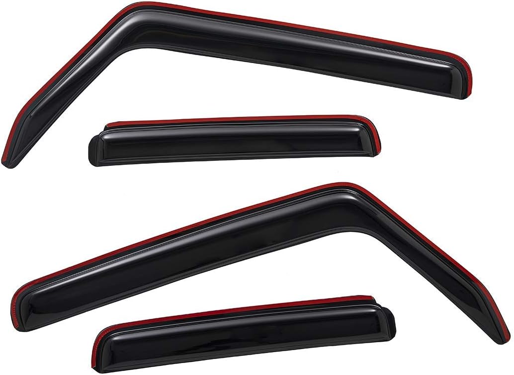 Lightronic Extra Durable Clip-on in-Channel Auto Vent Window Visors, Fits 2007-2017 Jeep Wrangler & 2018 Wrangler JK, Unlimited 4-Door, UV-Protect Rain Guards, Original Wind Deflectors, Smoke, 4-Pcs
