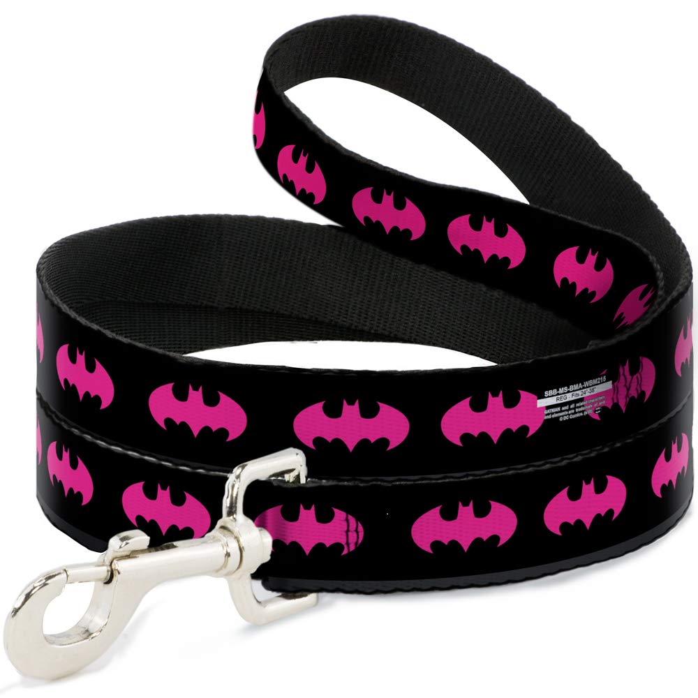 Buckle-DownDog Leash Batman Signal Black Fuchsia 6 Feet Long 1.0 Inch Wide