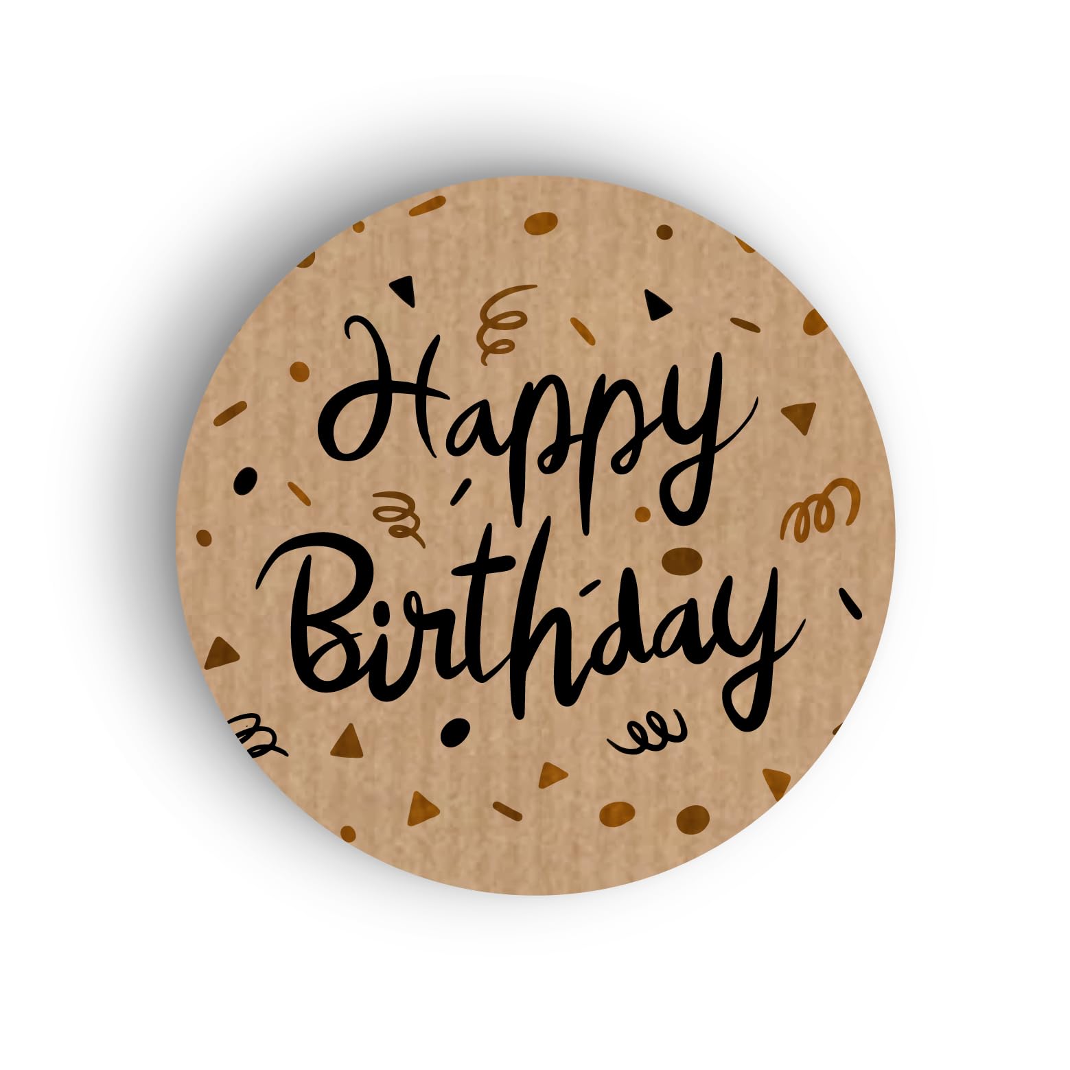 Set of 450 Kraft Brown Happy Birthday Party Decor Paper Labels, 37mm Self-Adhesive Stickers, Multipack Stationery Craft Decorative Labels
