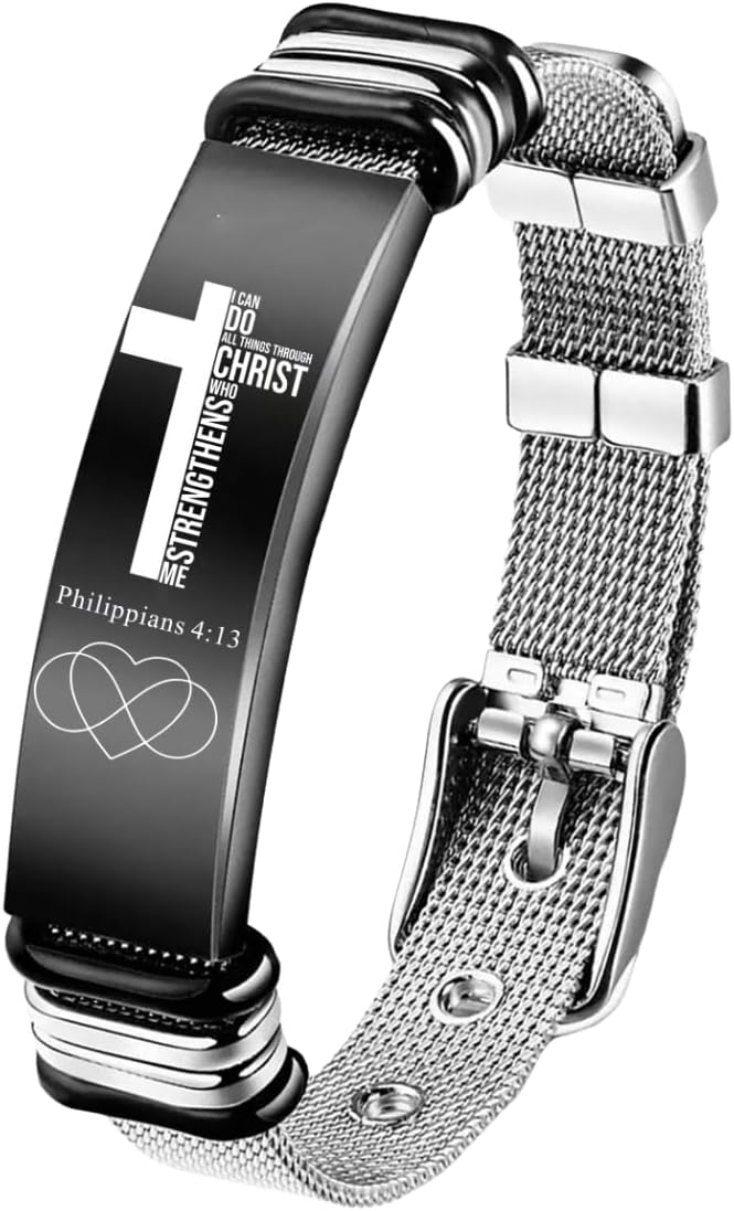 Personalized Cross Bible Verse Bracelets Inspirational Christian Wristbands Catholic Religious Jewelry Gifts for Him/Men Son/Dad/Boyfriend/Husband Adjustable Stainless Steel Bracelet