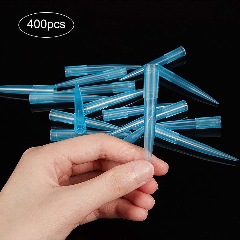 OLYCRAFT Puntali per Pipette 400 pz Puntale per Pipettatore in Plastica, Pipettatore Puntali per Pipette Clear Blue 1000ul / 1ml per Materiale di Laboratorio Esperimento Microchimico (Polipropilene)