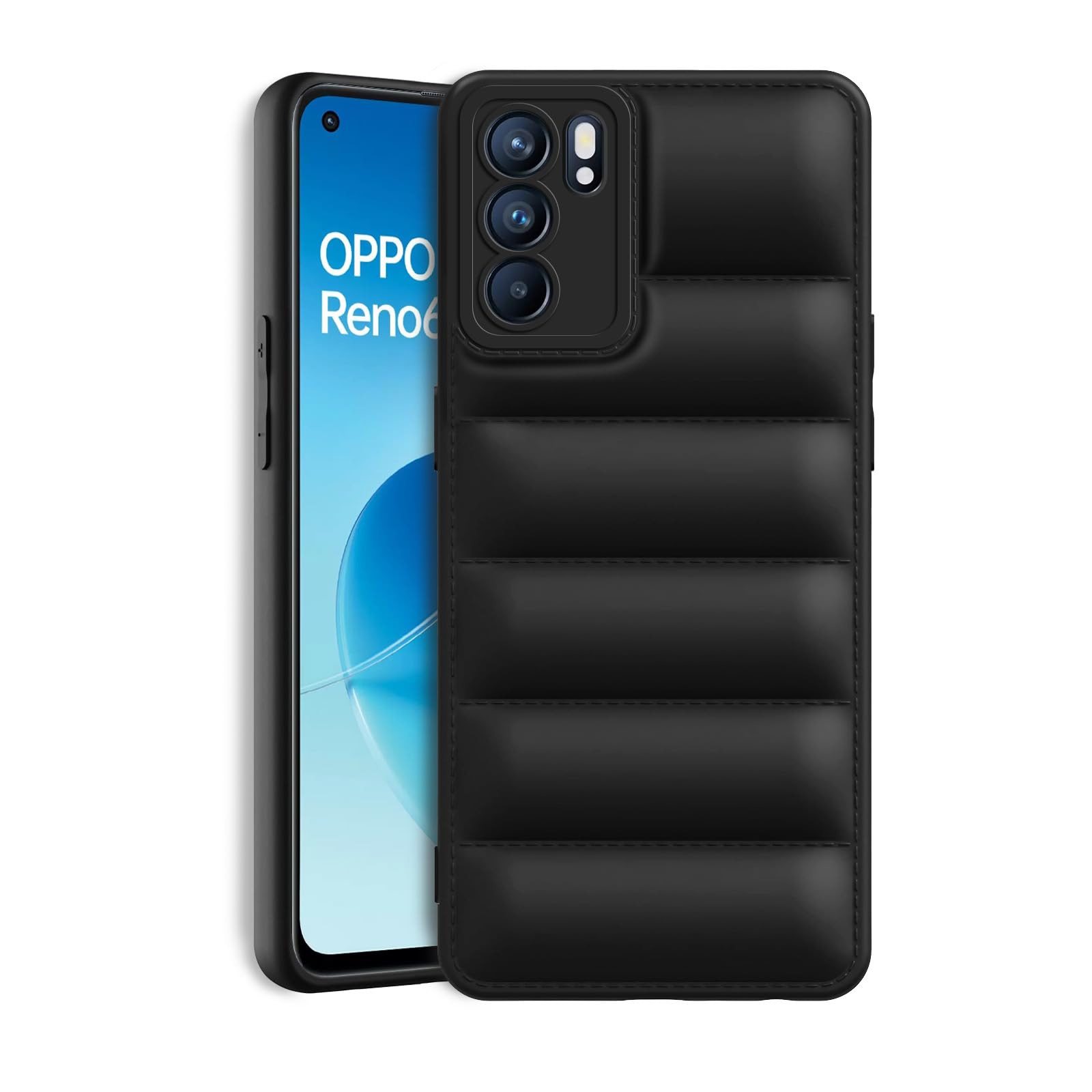 Plus Puffer Case Camera Protection Soft Back Cover for Oppo Reno 6 - Black (B0CV4D718H) Amazon Price History, Amazon Price Tracker