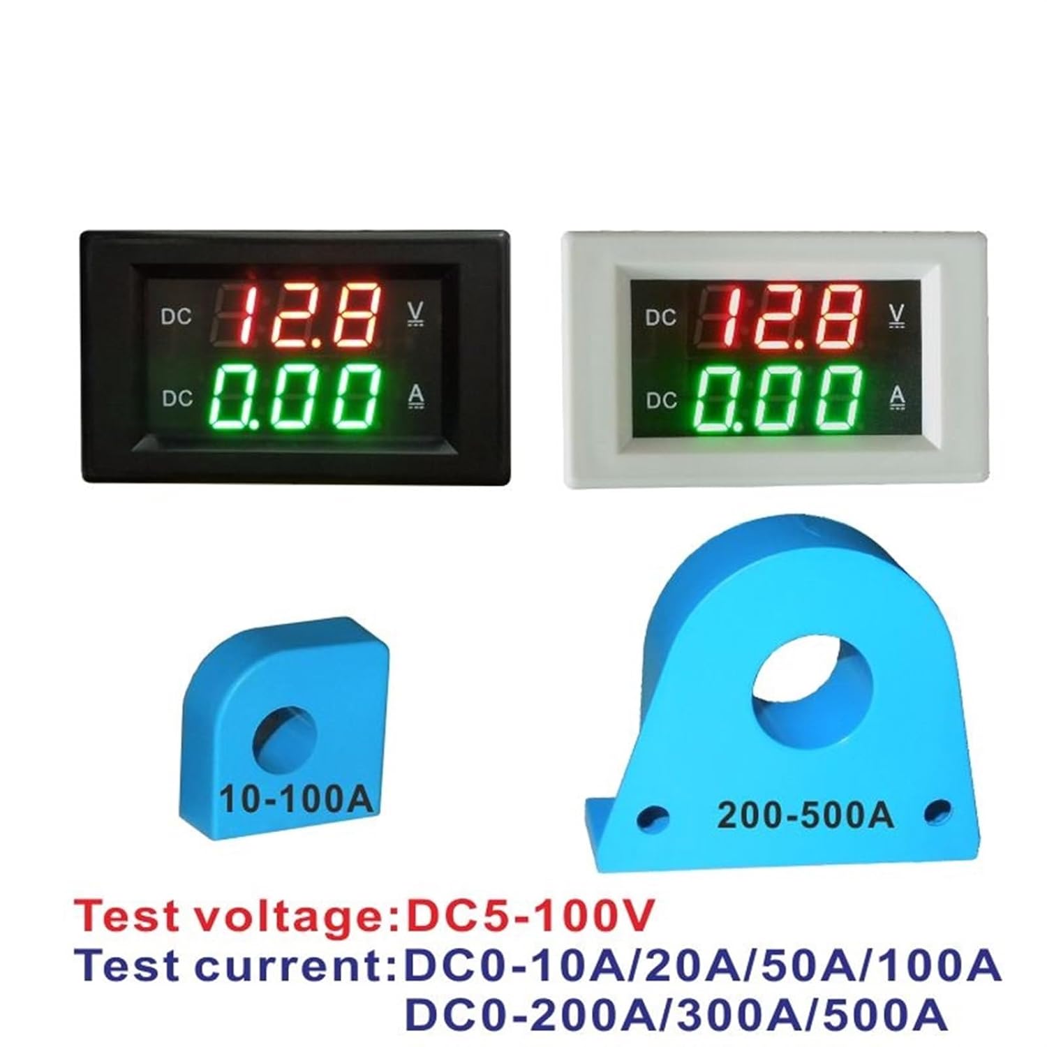 4835HVA DC 5-100V Two Wires Voltmeter Ammeter LED Digital Voltage Current Dual Meter DC 10A 20A 50A 100A 200A 300A 500A(White Cover,DC0-50A)