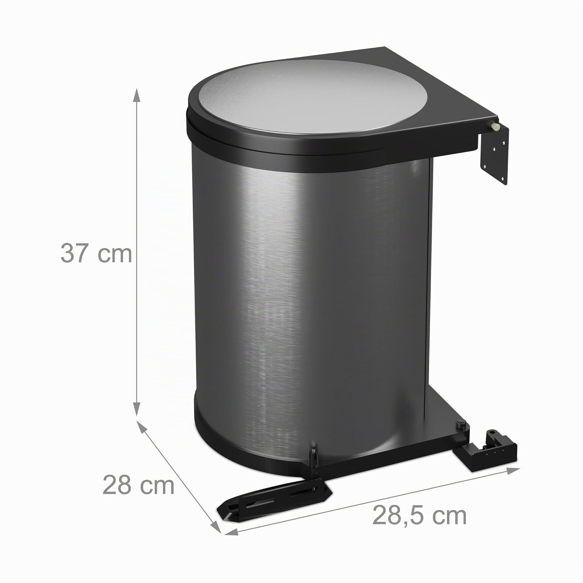 Relaxdays Poubelle encastrable pivotante, 12 l, Placard de Cuisine, 37 x 28 x 28,5 cm, Acier Inoxydable, argenté/Noir
