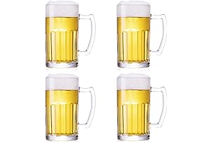 Savor Suds with Class: Set of 4 Heavy Glass Beer Mugs with Handles