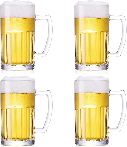 TUSAPAM Paquete de 4 tazas de cerveza pesadas vasos de cerveza grandes con asa vasos de vidrio de 20 onzas juego de vasos clásicos de cerveza
