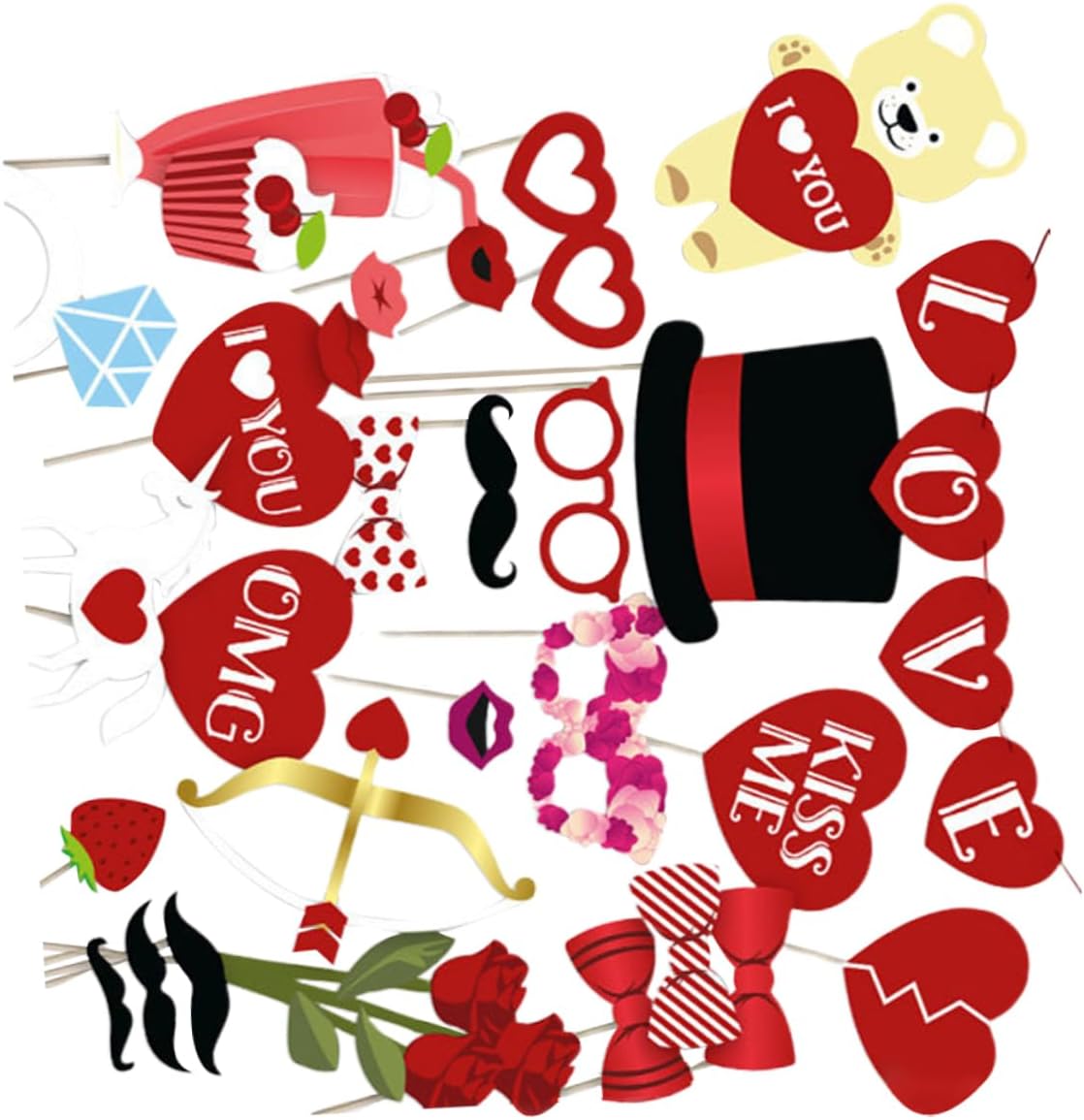 Ciieeo Pull Flag Photo Props 35pcs/Set for Wedding Party Valentine's Day Photo Booth Unique Shape Design