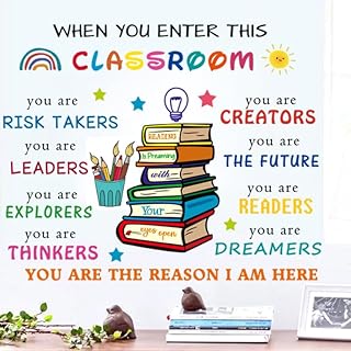 Colorful Inspirational Wall Decals Quotes When You Entry This Classroom Wall Art Sticker Peel and Stick Wall Decor Motivational Sticker Positive Saying Wall Decor for Nursery Kids Room Preschool Classroom Door Playroom Decor.
