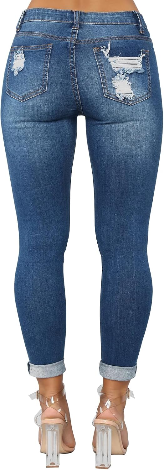KUNMI Women's Skinny Ripped Trendy Jeans Distressed Stretchy Denim Pants - Image 4