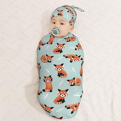 Miniatura 8 de Conjunto de mantas para recién nacido, diseño de panda rojo, manta suave para bebé, saco de envolver para baby shower, regalo para niño y niña