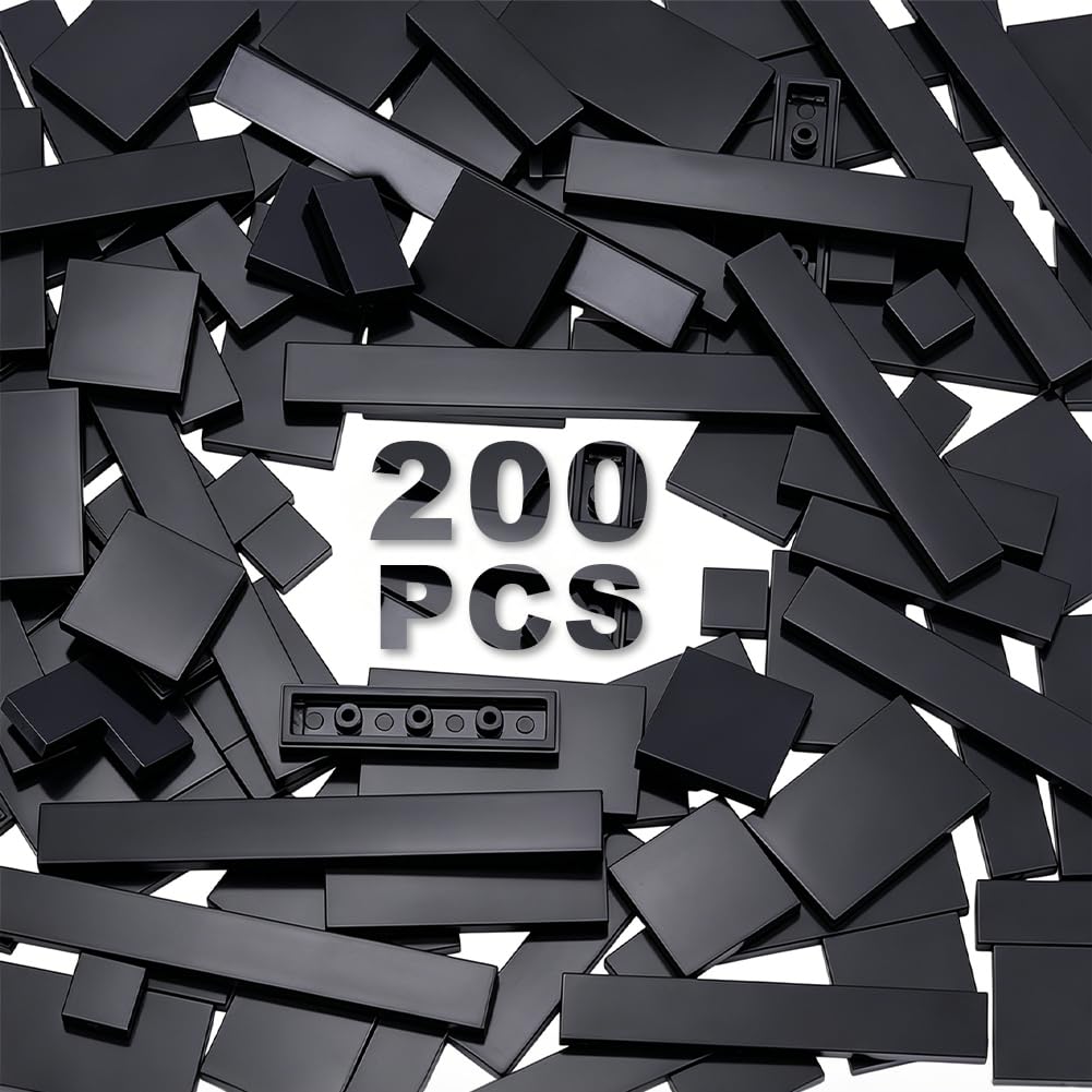 OLYCRAFT 200 Pack Black Building Plates Construction Building Base Plates Brick Plate Assortment Set Baseplates Compatible with All Major Brick for Projects and Creative Building