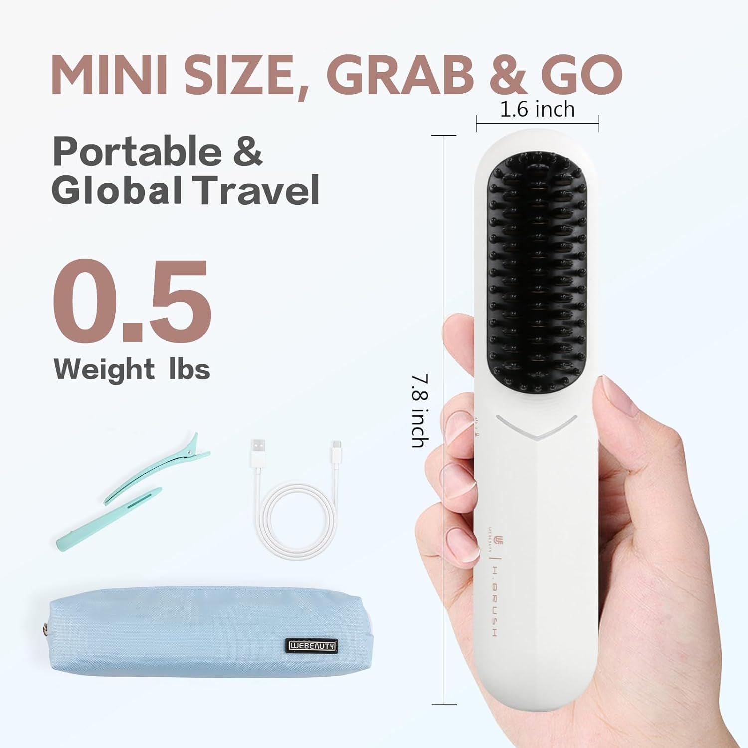 Cordless Hair Straightener Brush - [200M Negative Ions] Webeauty Portable Straightening Brush for Women, Fast Heating Straightener Mini Travel Europe Dual Voltage Car Outdoor USB Rechargeable, White - Image 2