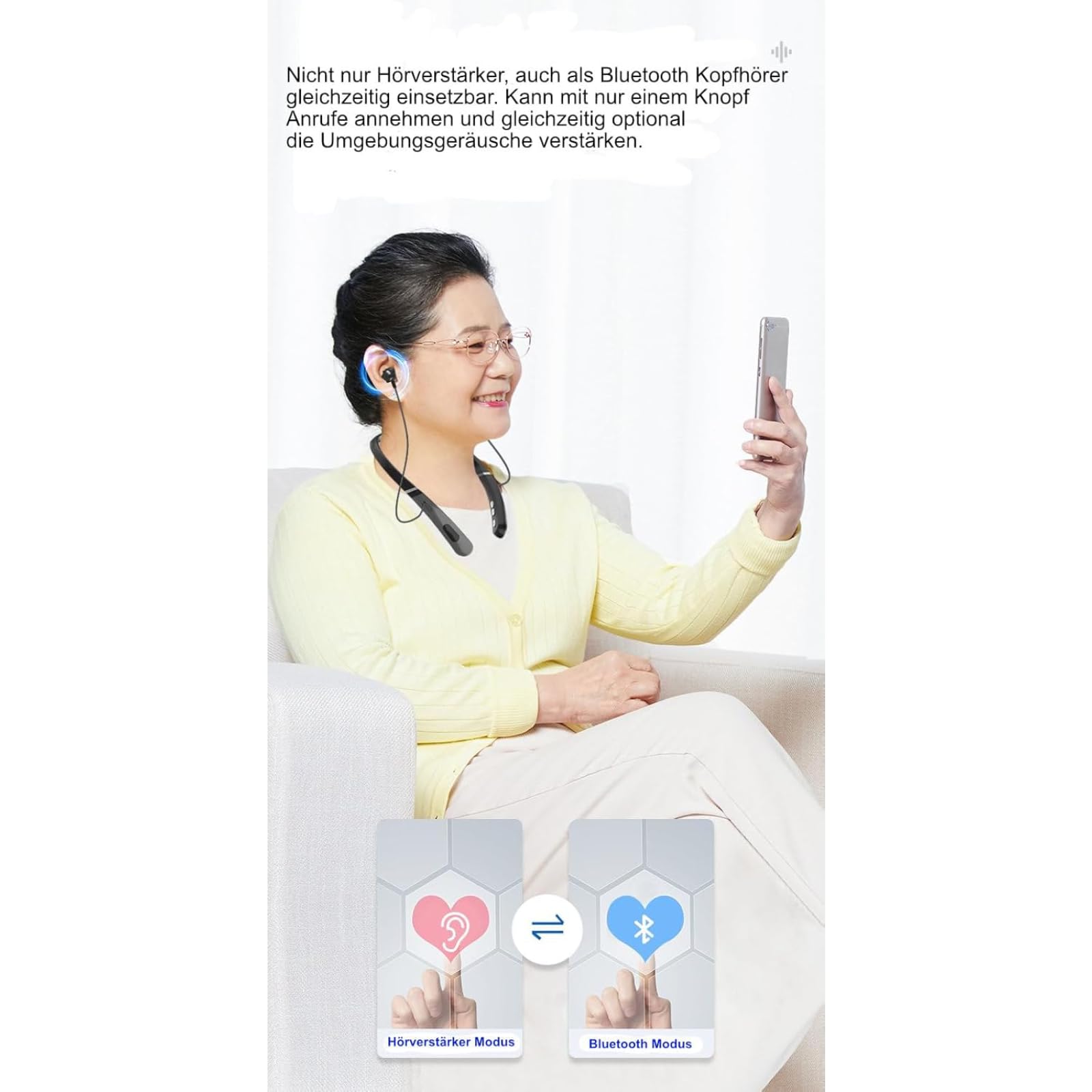 Amplificateur auditif professionnel tour de cou et casque Bluetooth ; environnement d'amplificateur de bruit plus fort, idéal pour les personnes âgées ou malentendantes