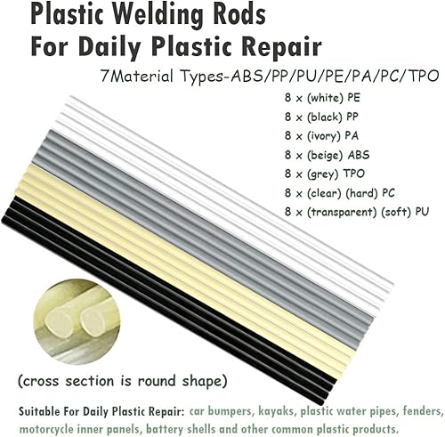 Miniatura 4 de Varillas de soldadura de plástico ABS PP PU PE PA PC TPO 7 tipos de varillas de soldador de plástico para parachoques de coche, kit de reparación de