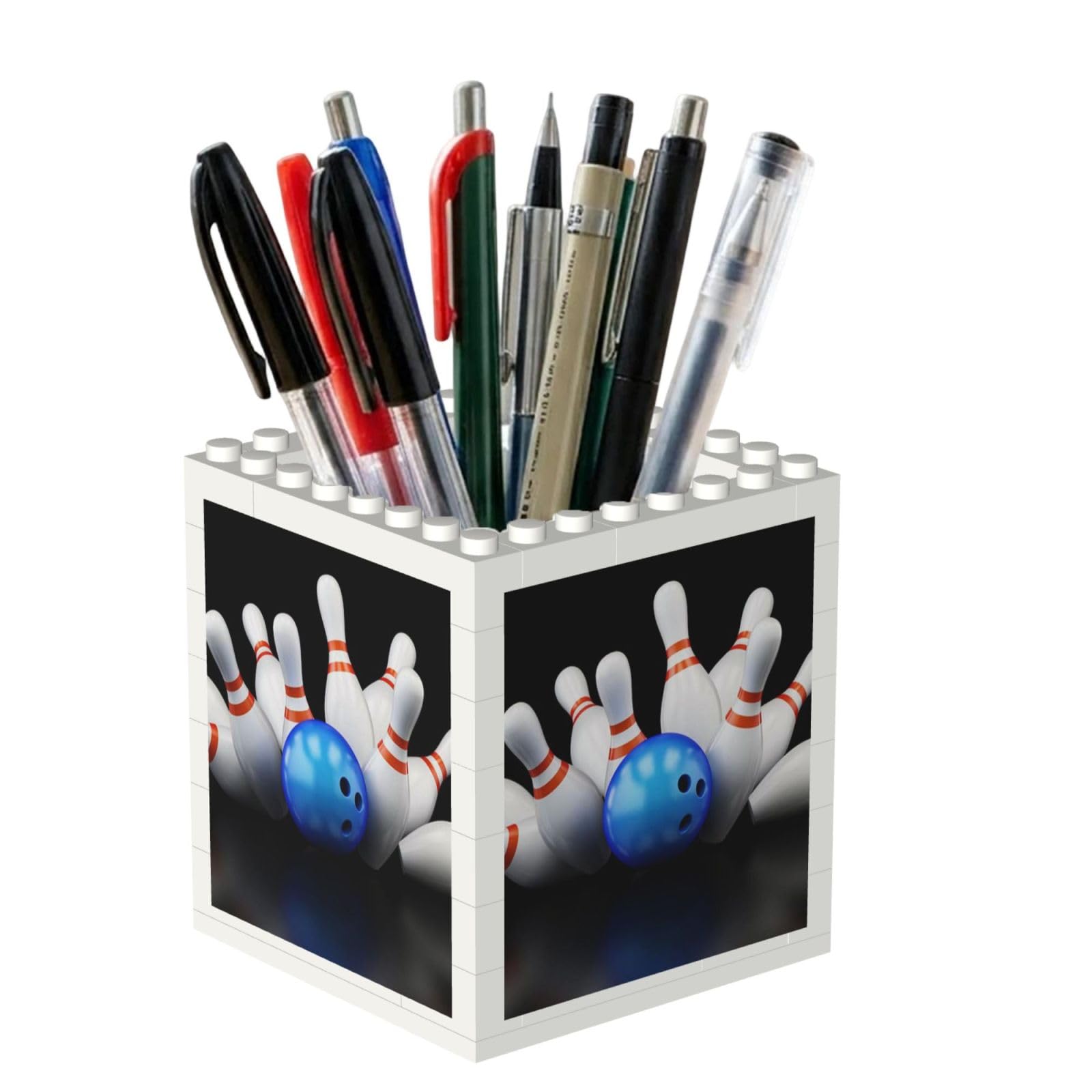 Poadnly Bowling Bottle Print, Pen Pot Pencil Holder for Office Home School, Compact Desk Organiser for Office Stationery