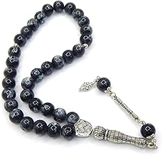 Chapelet de prière Tesbih Tasbih Tespih Misbaha Subha 33 - Verre de 10 mm - Chapelet musulman islamique - Accessoire de culte - Effet pierre précieuse