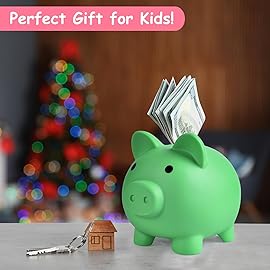PJDRLLC Large Piggy Bank, Unbreakable Plastic Money Bank, Coin Bank for Girls and Boys, Large Size Piggy Banks, Practical Gifts for Birthday, Easter, Christmas (Green)