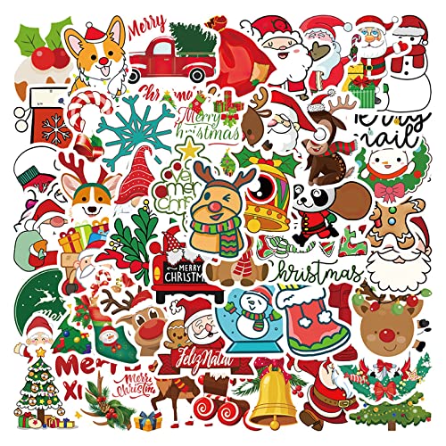 Lumcov 50 Pièces Autocollants de Noël, Auto-adhésif Cadeau Stickers, Merry Christmas Gommettes Motif pour Scrapbooking Artisanat Décoration