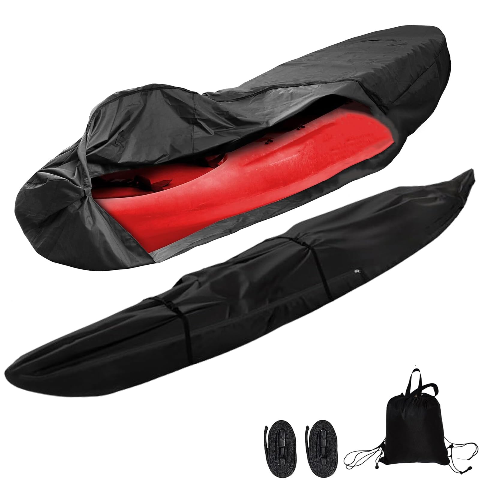 Kayak Cover with Zip,420D Kayak Canoe Cover 3m-5.5m Waterproof Kayaks Covers for Outside Storage Rain Protection UV Canoe Covers for Outdoor Storage(Black,4 m/13ft)
