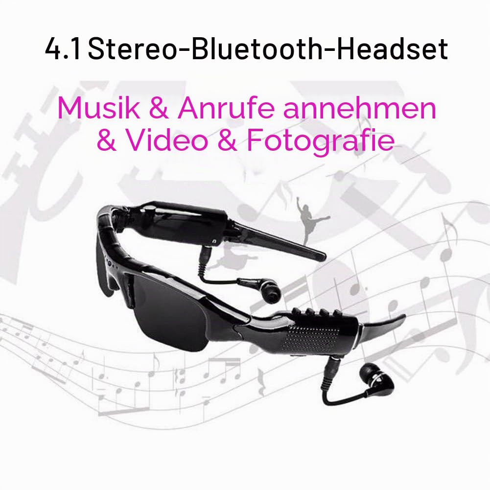 Bluetooth-Sonnenbrille, 5 m, mit Micro-SD-Karte, erweiterbar bis zu 32 GB mit MP3 + Bluetooth + Kamera + Video-Funktionen