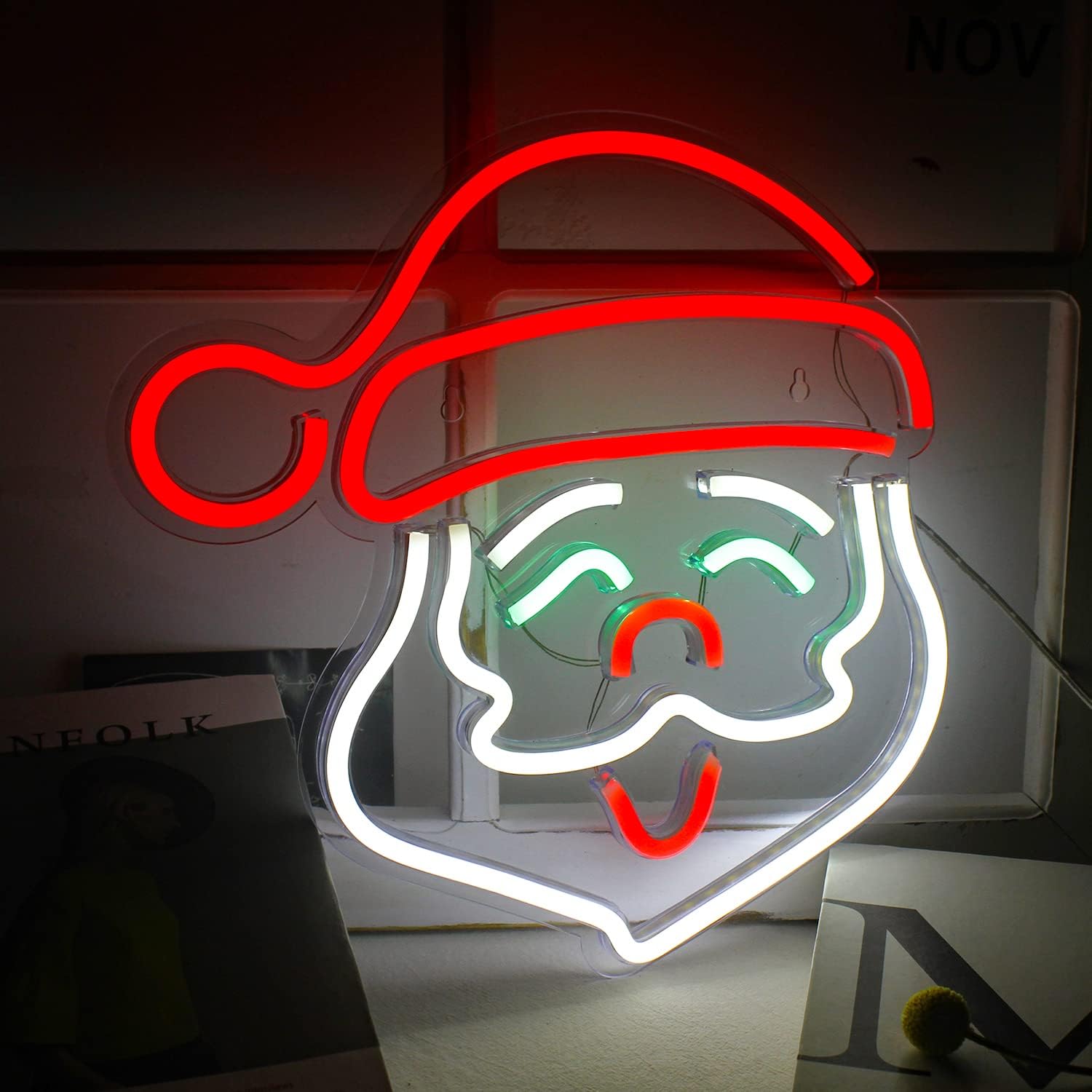 Ineonlife Santa Claus Neon Sign, Merry Christmas Led Light Up Sign, Neon Sign Christmas Bar for Wall Decor Acrylic Board Suitable for Party Indoor Bedroom(13.4