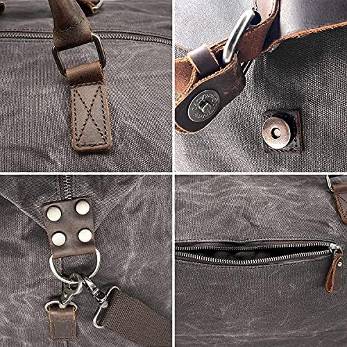 Oversized Waxed Canvas Duffel Bag, Waterproof with Genuine Leather Trimming & Handles, Travel Weekender Overnight Carryon Hand Bags (Dark Gray) 5 Oversized Waxed Canvas Duffel Bag, Waterproof with Genuine Leather Trimming & Handles, Travel Weekender Overnight Carryon Hand Bags (Dark Gray)