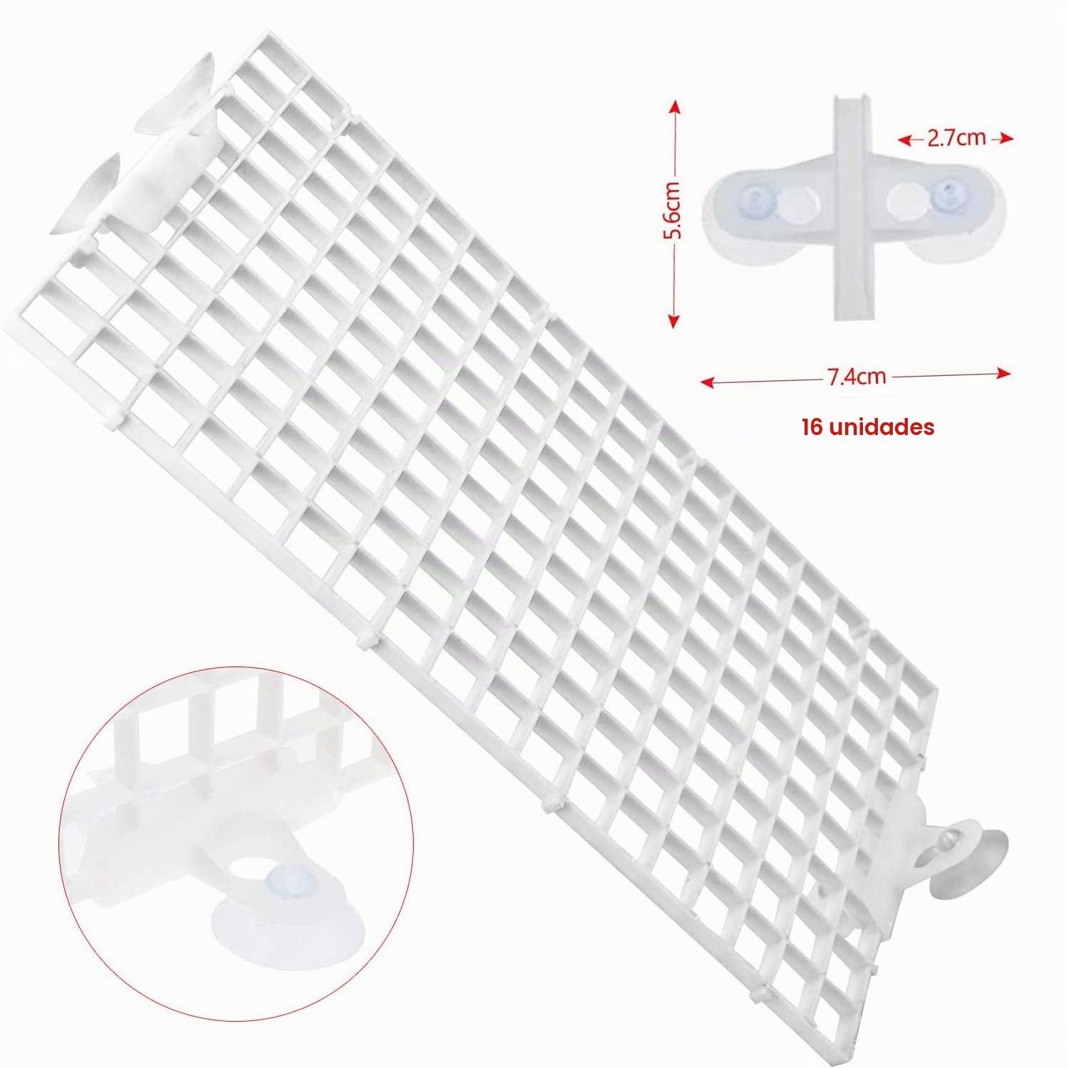 Separador de acuario de 8 piezas, color blanco, plástico, red y divisor, con 16 ventosas