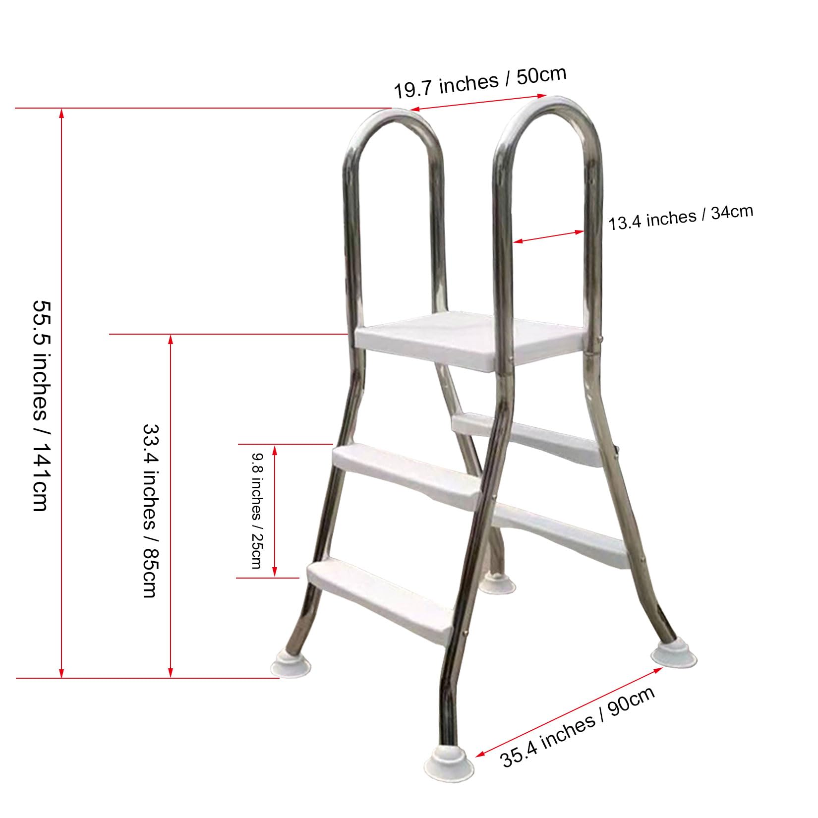 Scala per Piscina Fuori Terra 33/43/53/63 Pollici Telaio in Acciaio Inossidabile ad Alta Resistenza alla corrosione con gradini a Doppia Faccia in plastica per impieghi gravosi,2 Step