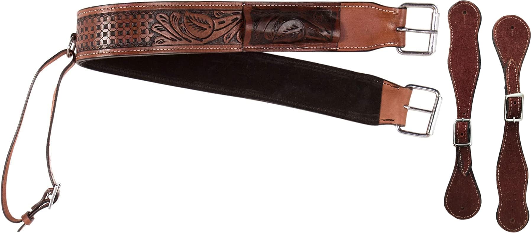 Equitack Western Horse Saddle Back Cinch Flank Strap (Leather, 36 inches) / Youth Spur Straps - Adjustable Durable & Stylish Pair for Men & Women (Brown)