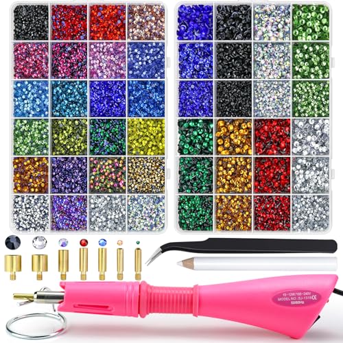 Briskbloom Hotfix Rhinestones Setter with 30000PCS Rhinestones Hot Fix Applicator Tool Bedazzler Kit 24 Colors 3mm 4mm 5mm Hotfix Crystals for Clothing Fabric Crafts SS10 SS16 SS20 3 Gems Sizes