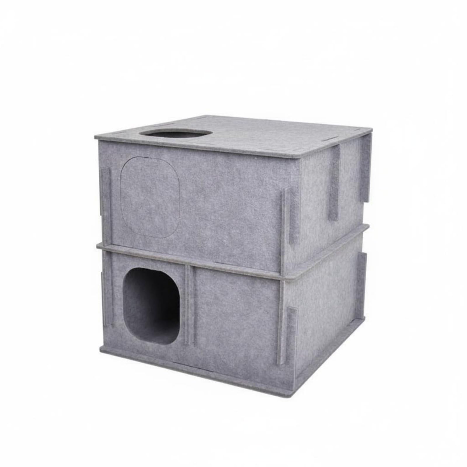 Katzen Spieltunnel Katzentunnel Katzenhaus Spielwürfel aus Filz mit Kratzfreundlicher Oberfläche Und Mehreren Öffnungen für Wohnung Balkon Tierzimmer, Grau, Zwei Ebenen