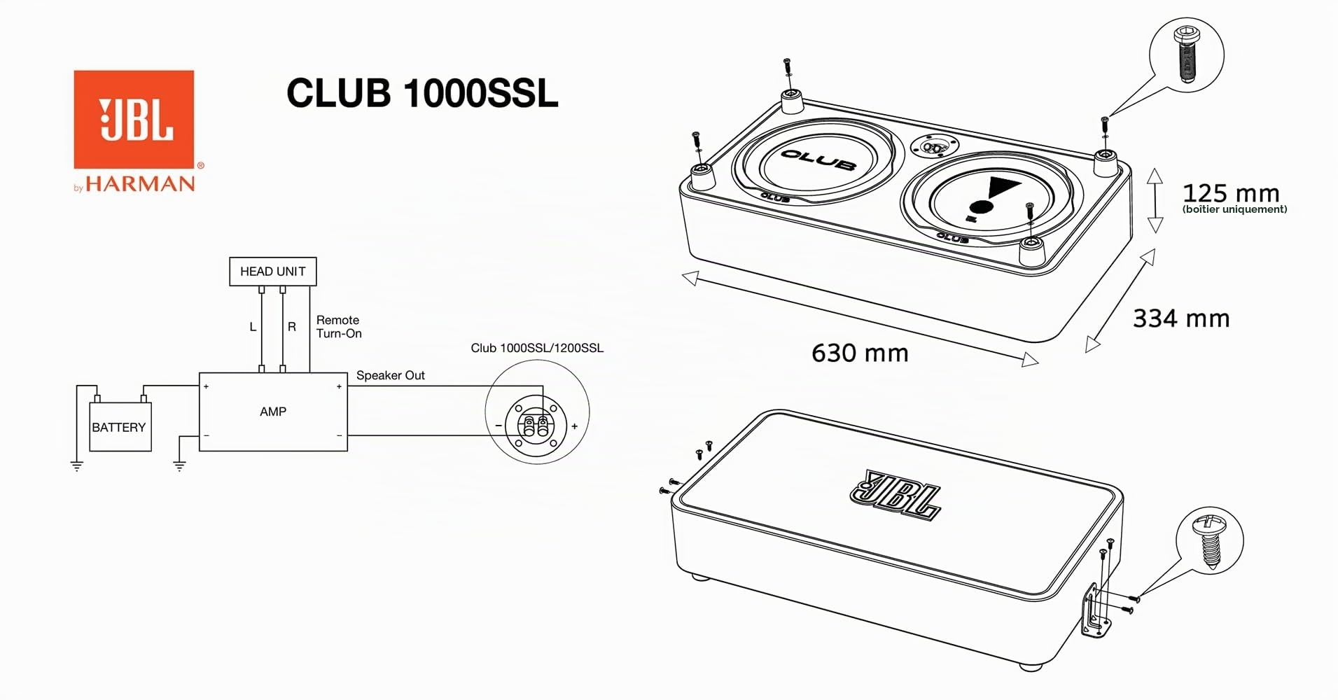 JBL Club 1200SSL Caisson de Basses Passif pour Voiture, 12", boîtier Plat fermé avec Membrane Passive, Robuste et Peu encombrant, Caisson de Basses Passif, 1200 W, avec Pilote en Aluminium pour des