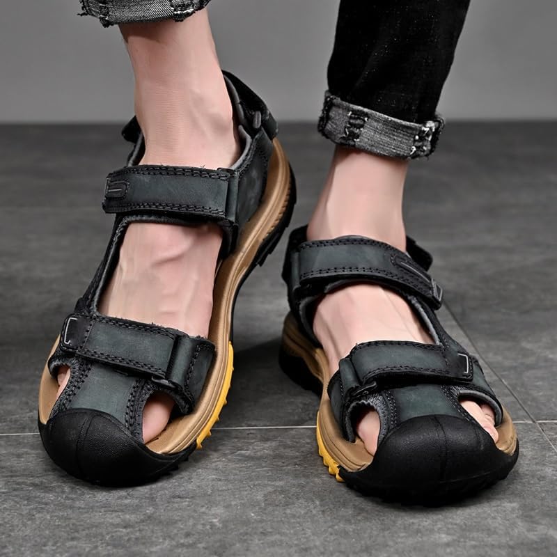 Men Leather Sandals Breathable Casual Shoes Men Soft Bottom Large Size Outdoor Beach Sandals4