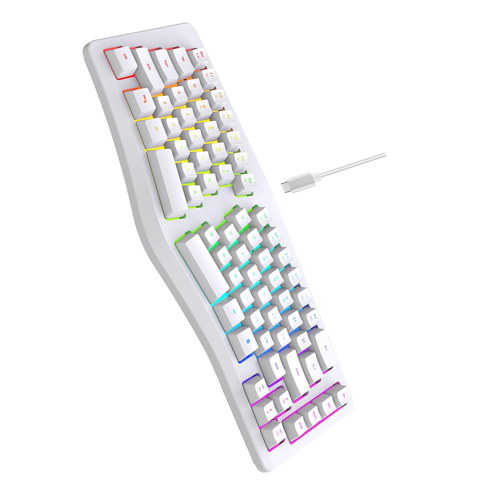SUNGOOYUE Tastiera Ergonomica J70 a 69 Tasti, Tastiera Cablata USB con Layout Diviso Retroilluminato RGB con 18 modalità di Illuminazione e Digitazione Silenziosa, per PC Mac Office Home (WHITE)