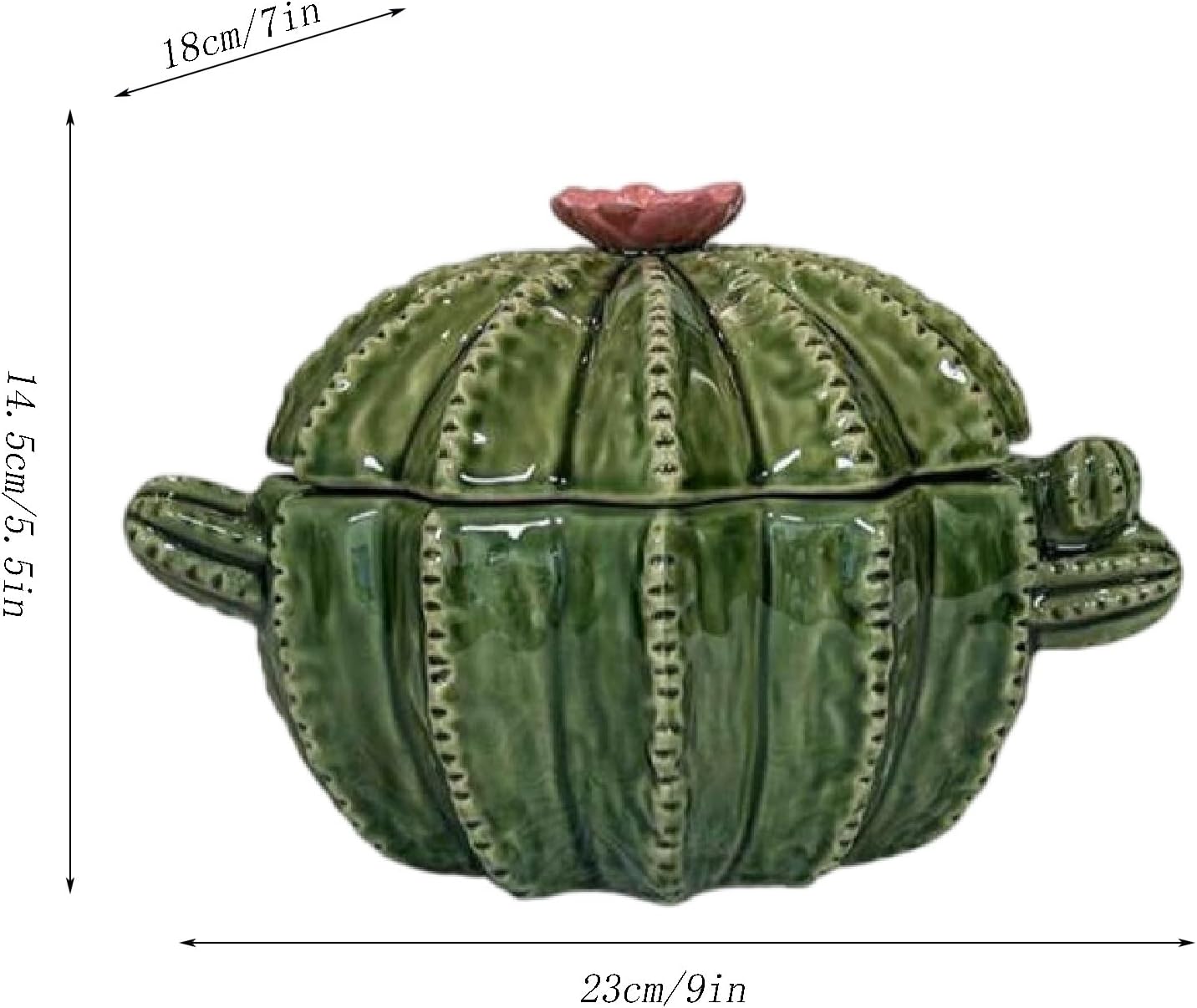 Ceramic Cactus Shaped Soup Bowl, Cactus-shaped Soup Bowl with Lid and Two Handles, 3D Cactus Shaped Tableware, Perfect for Rice, Soup, Salad, and Snacks