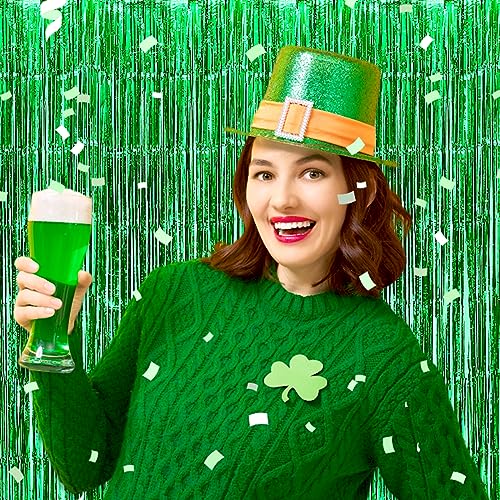 Image of 6 Pack Green Foil Fringe Curtain Backdrop, 3.28Ft x 8.2Ft Metallic Tinsel Foil Fringe Streamer Curtains for Photo Booth, Christmas Day, Thanksgiving, Wedding, New Year Party Decorations