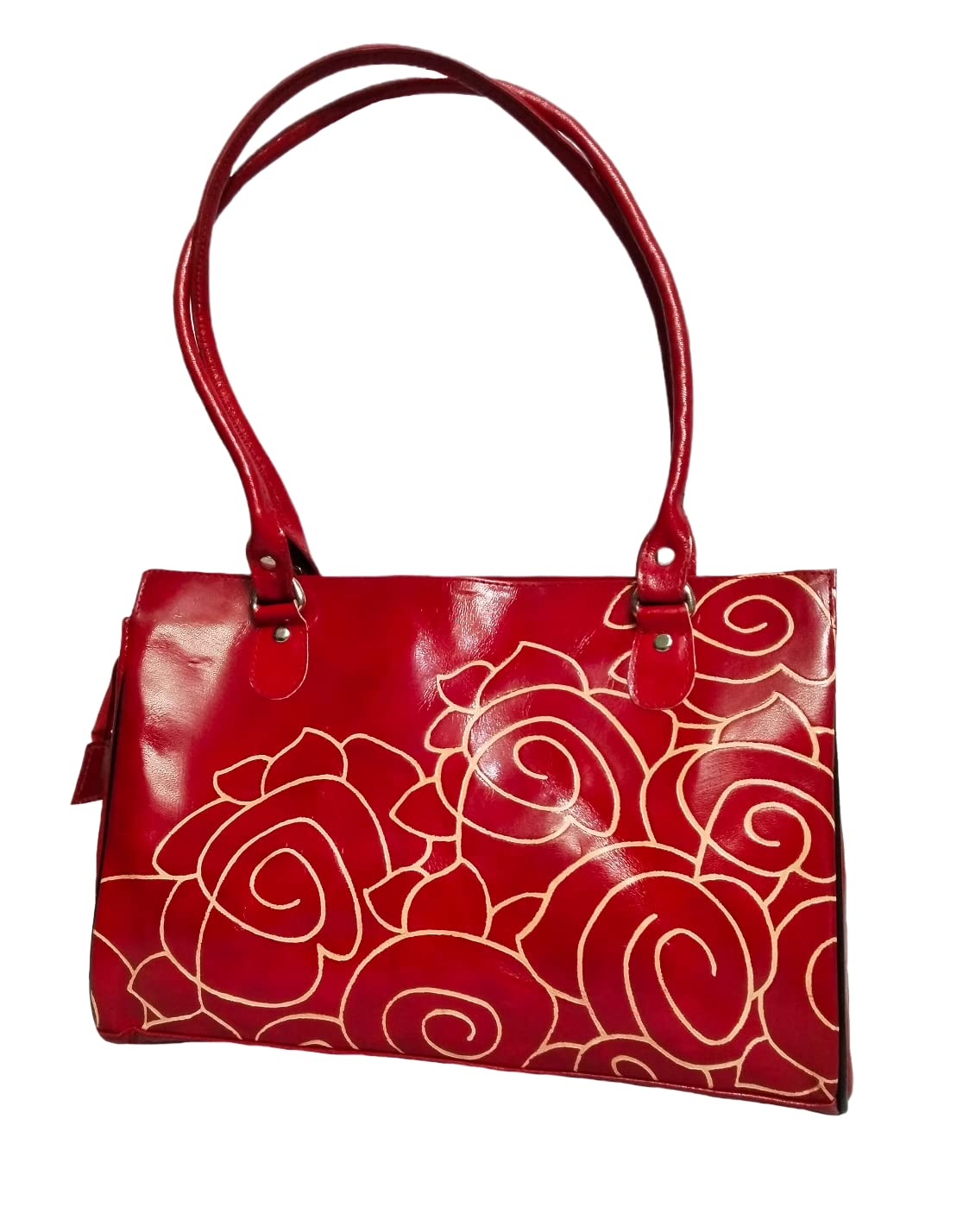 Chitrahar Shantiniketan Genuine Leather Handcrafted Floral Motif Rose Design Tote Bag For Women (Red) (B0C1W2VZ5J) Amazon Price History, Amazon Price Tracker