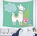 Geepro Llama Cactus Decor Wall Hangings Tapestry Bedroom Velvet Wall Blanket for Kids 59 x 51 inches (Teal)