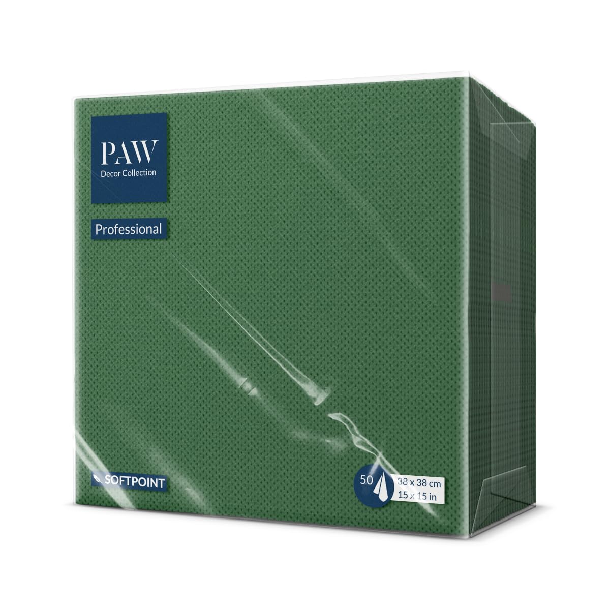 PAW - Soft Point Servietten (38 x 38 cm) | 50 Stück Gastroservietten | Weich und robust | Ideal für den täglichen Gebrauch, Kneipen und Cafés | Einfarbig Stechpalmengrün