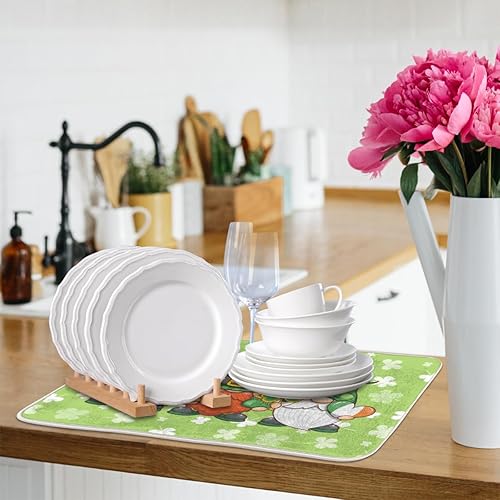 Miniatura 8 de Tapete de secado de platos de gnomo del día de San Patricio, tapete de secado lavable, tapete escurridor de platos absorbente para platos del hogar,