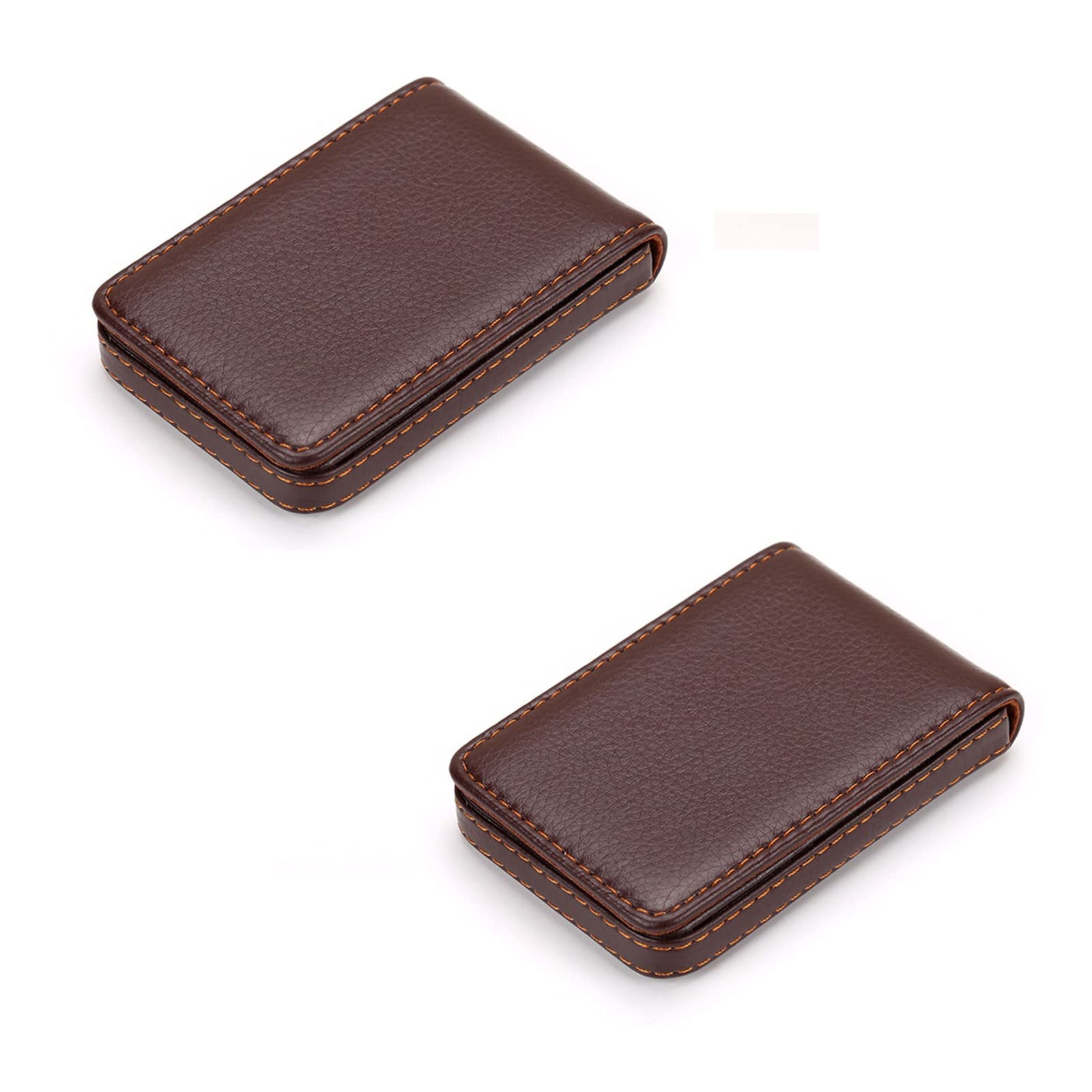 2PCS Business Card Holders for Men Women PU Leather Card Holder Slim Business Name Card Case Credit Card Wallet Holder-Brown