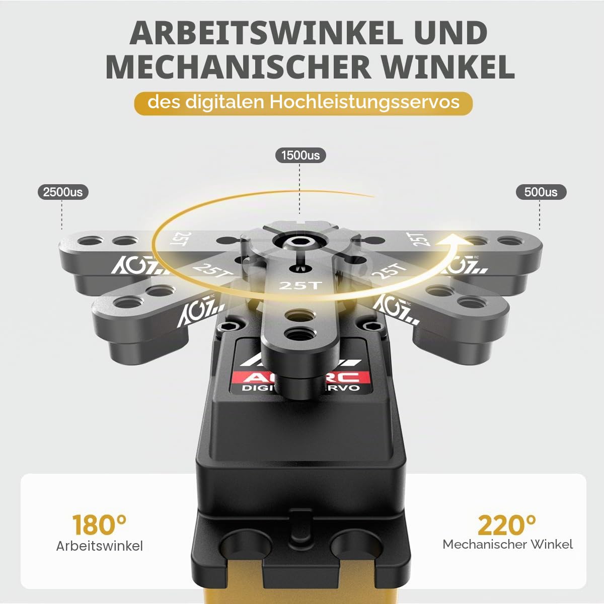 AGFRC 24 kg digitales Servo mit hohem Drehmoment aus Metall, programmierbar, für 1/10 RC Modell, 180 Grad (B53DHS)