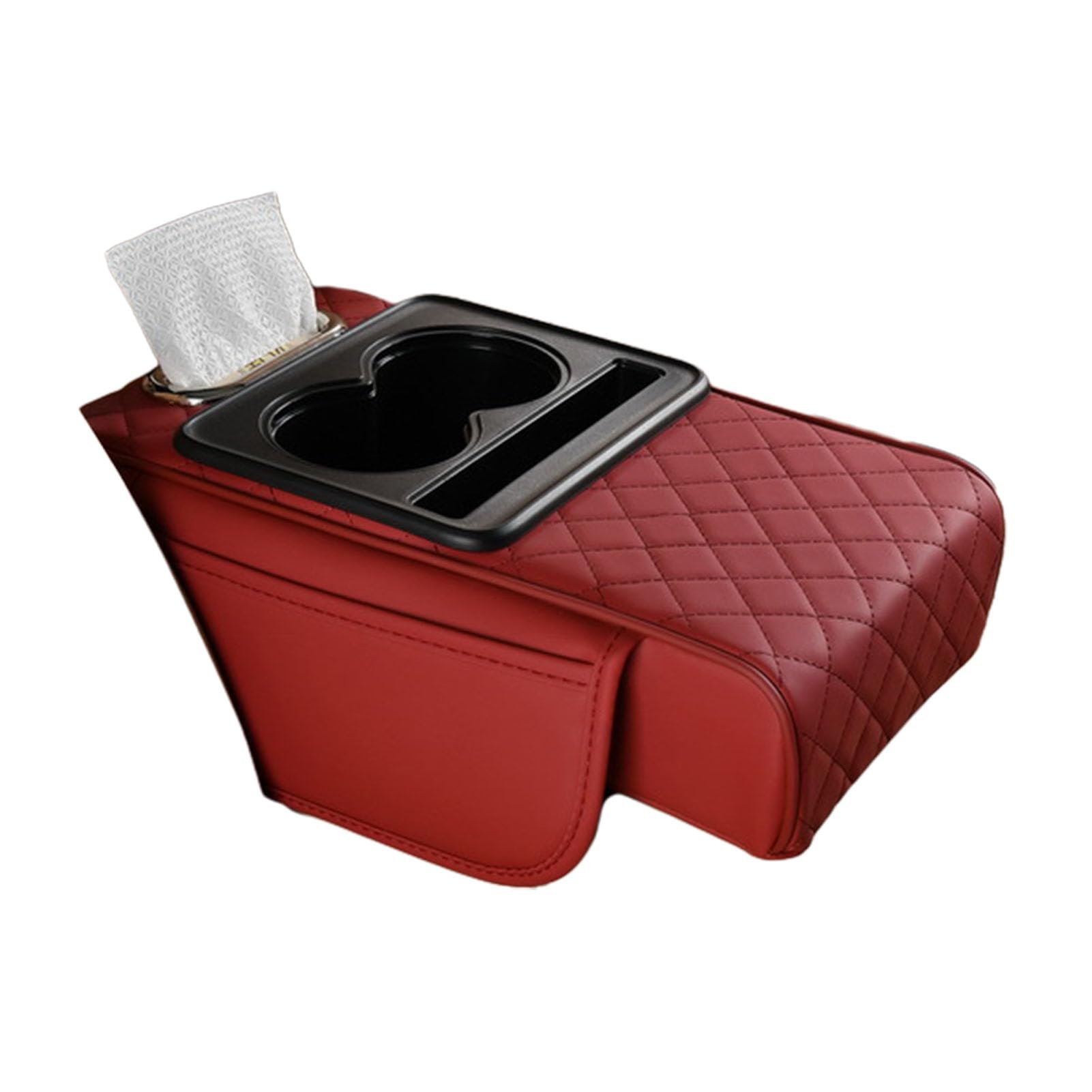 Glifora Multifunctional Car Armrest Box - Faux Leather Armrest Organiser Mat, Centre Console Cover with Side Pockets, Cup Holder, Phone Slot, Tissue Box Slot for Car Interior Storage