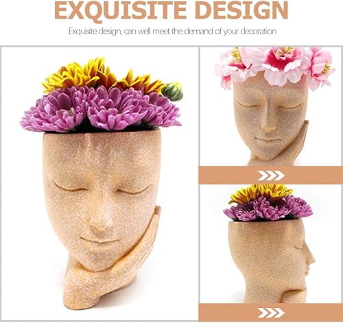 Miniatura 2 de FOMIYES Maceta con cabeza de maceta para suculentas, bonita maceta de resina de cactus, ojos cerrados, decoración para interiores y exteriores,